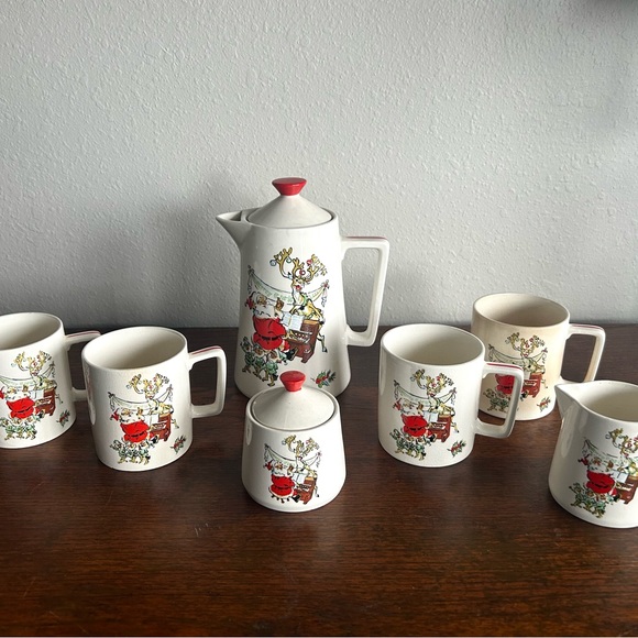 Brinns Rare Vintage 9 Piece Tea/ Coffee Set Christmas Santa Holiday Whimsical - Picture 2 of 14